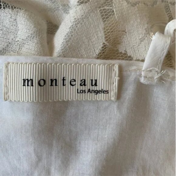 Monteau Lace Dress Ivory with black ribbon belt Size Small - Picture 7 of 9